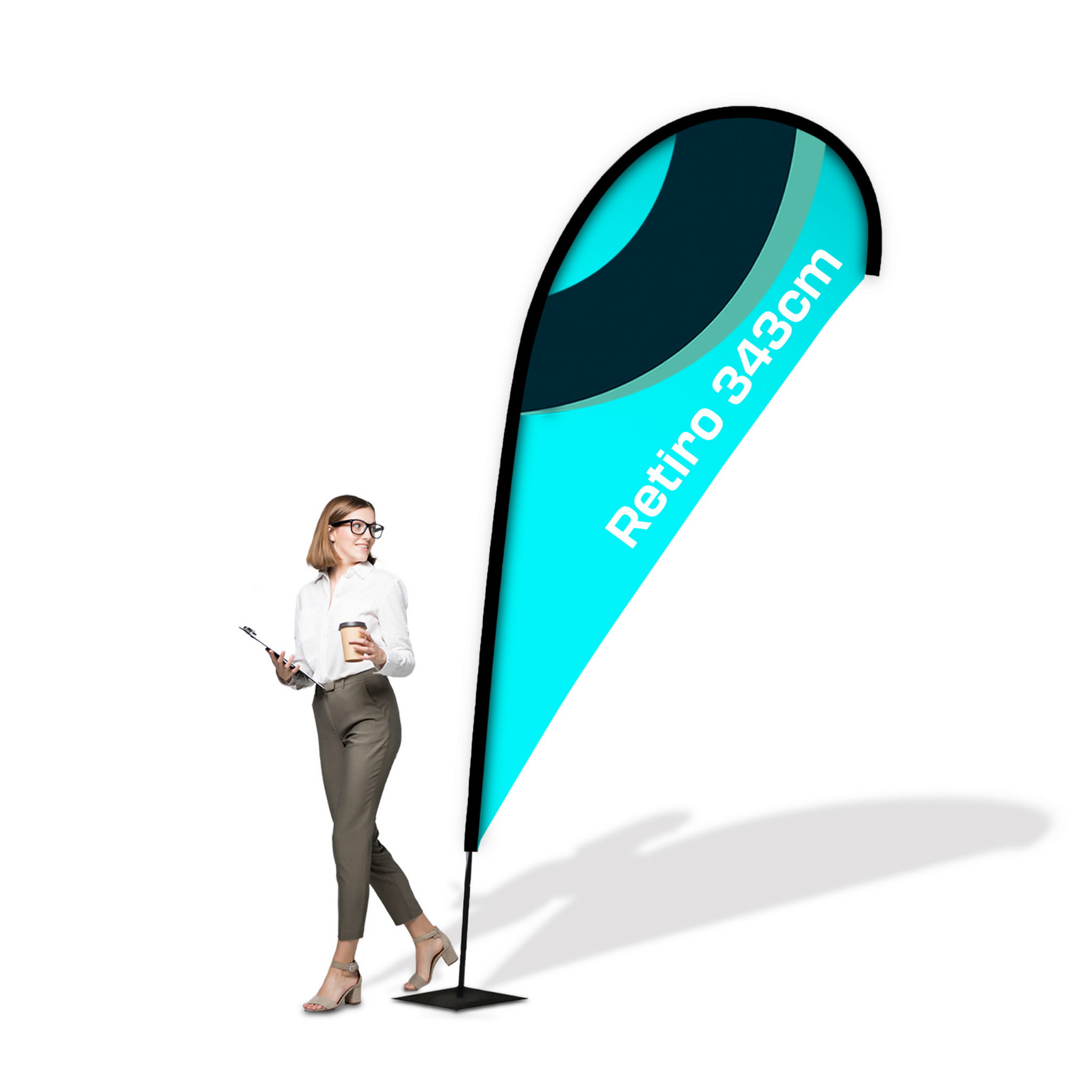 Flaga reklamowa RETIRO 3,43m z wydrukiem kształt ŁEZKA Winder Beachflag Firmowa flaga reklamowa