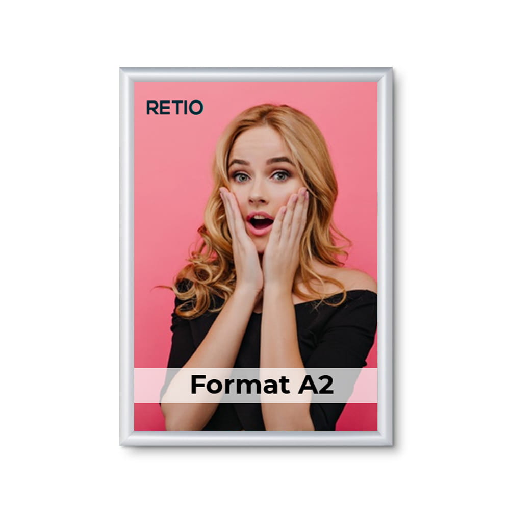 Ramka zatrzaskowa KRAST A2 (42,0 x 59,4 cm) aluminiowa srebrna z ostrym prostym narożnikiem rama ramka plakatowa OWZ ścienna na plakat na zdjęcia profil 25 mm