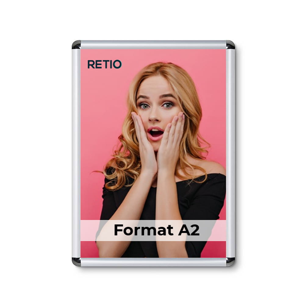 Ramka zatrzaskowa KRAST A2 (42,0 x 59,4 cm) aluminiowa srebrna z zaokrąglonym narożnikiem rama ramka plakatowa OWZ ścienna na plakat na zdjęcia profil 25 mm