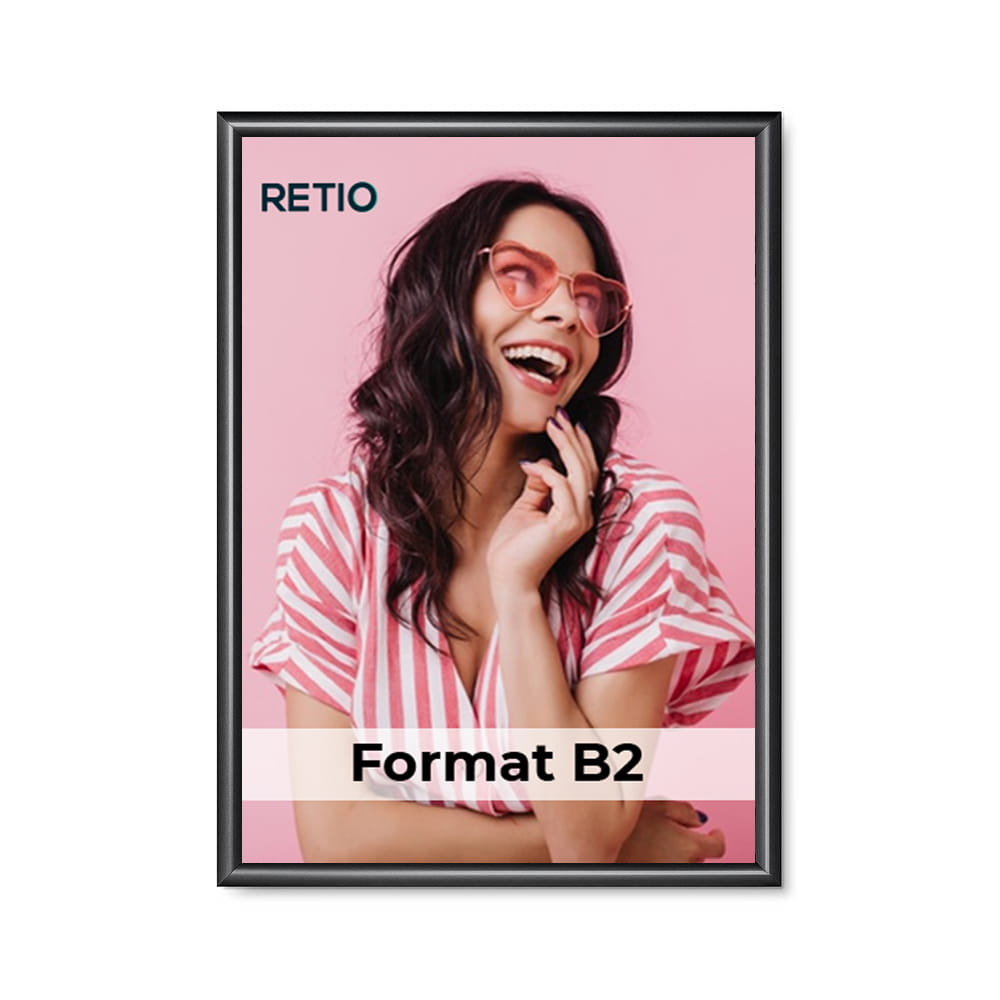 Ramka zatrzaskowa KRAST B2 (50,0 x 70,0 cm) aluminiowa czarna z ostrym prostym narożnikiem rama ramka plakatowa OWZ ścienna na plakat na zdjęcia profil 25 mm