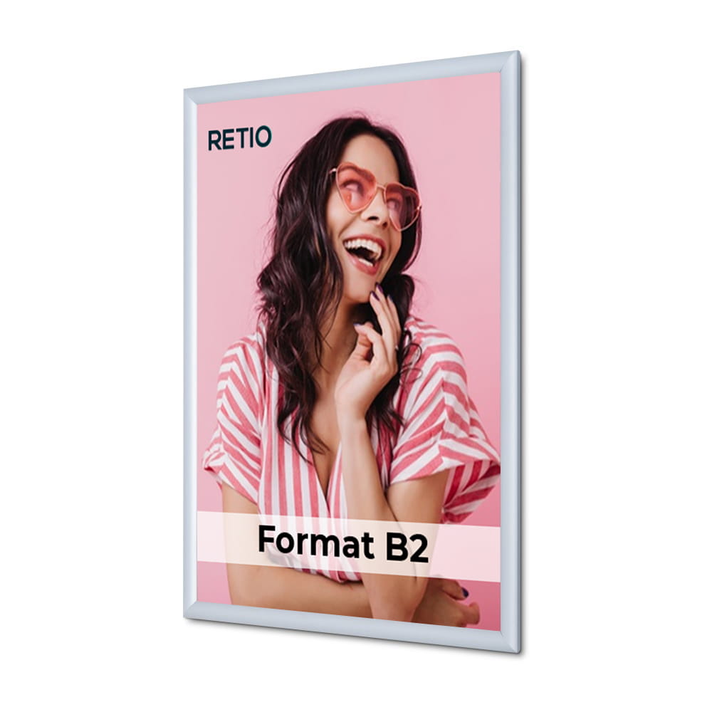 Ramka zatrzaskowa KRAST B2 (50,0 x 70,0 cm) aluminiowa srebrna z ostrym prostym narożnikiem rama ramka plakatowa OWZ ścienna na plakat na zdjęcia profil 25 mm