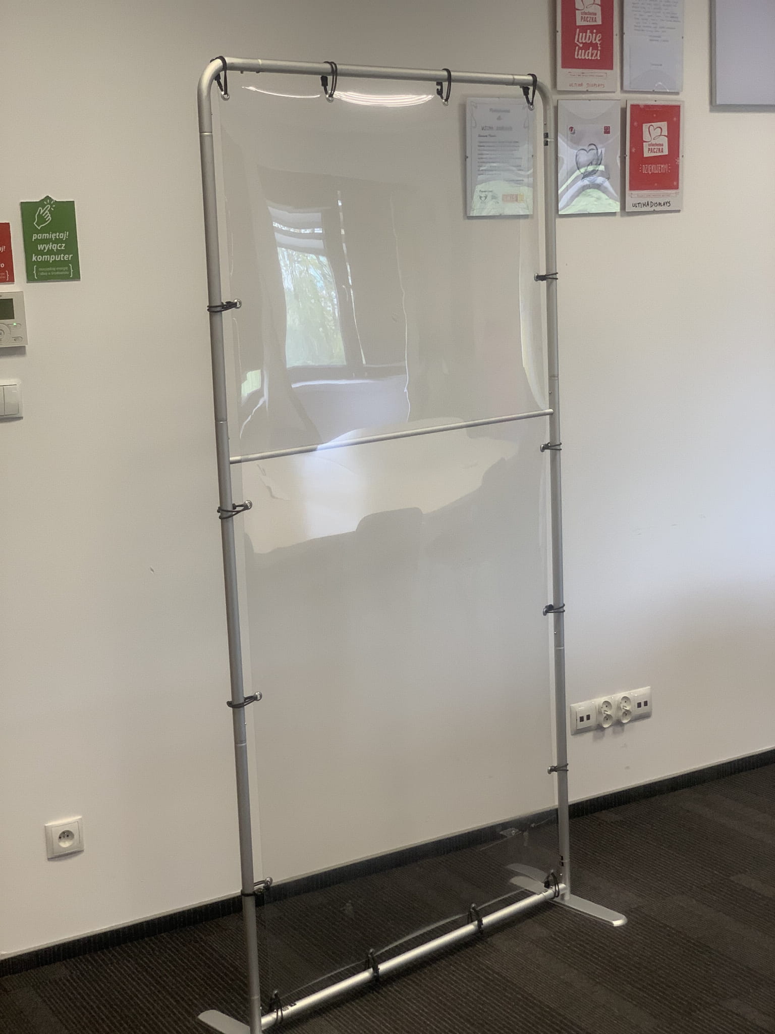 Protective glass, floor-standing partition stand PET like plexiglass antivirus protection PET like plexiglass high standing, to be placed on the ground 100 x 200 cm