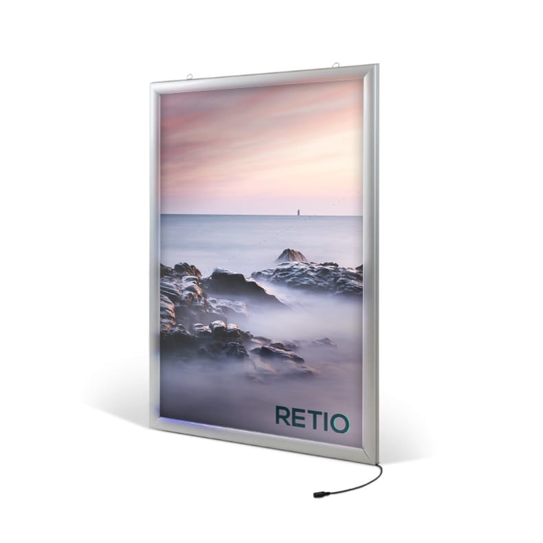 Podświetlana ramka LED A1 (59 x 84 cm) aluminiowa srebrna z prostym narożnikiem rama ramka plakatowa OWZ ścienna na plakat na zdjęcia profil 30 mm