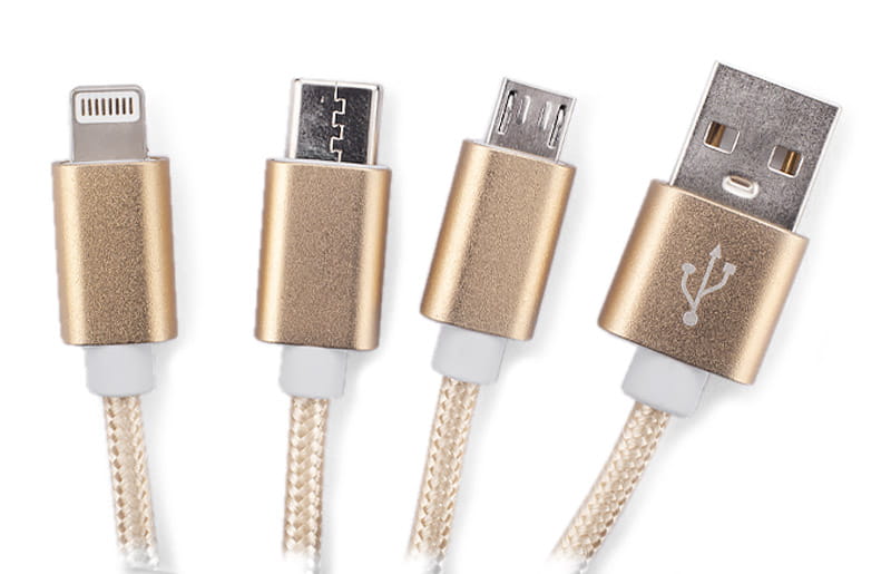 Kabel USB 3 w 1 TAUS złoty