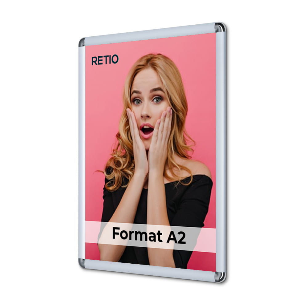 Ramka zatrzaskowa KRAST A2 (42,0 x 59,4 cm) aluminiowa srebrna z zaokrąglonym narożnikiem rama ramka plakatowa OWZ ścienna na plakat na zdjęcia profil 25 mm