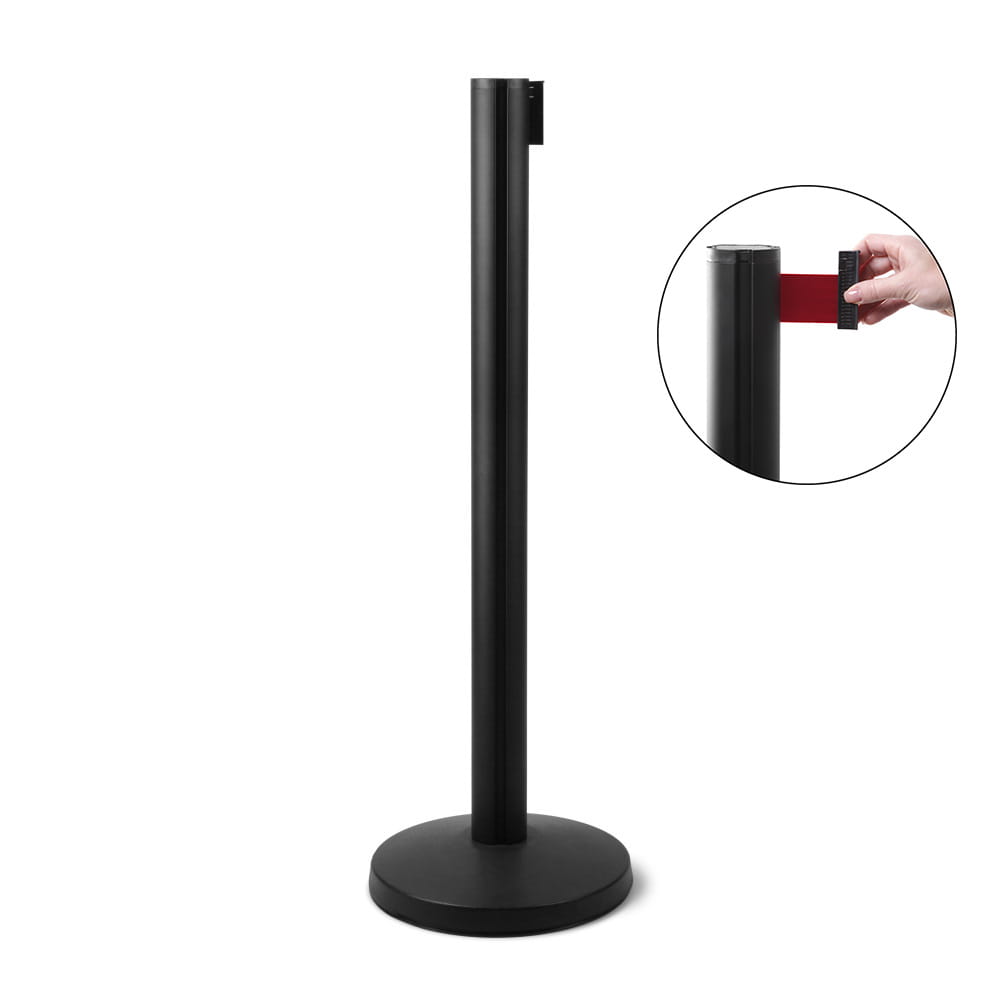 J-EXTBE Barrier Post with a Red Winding Tape 270 cm - Black Post With a Red Tape - A Barrier Post, a Post With a Rounded Tape For the Hotel, Restaurant and VIP Area
